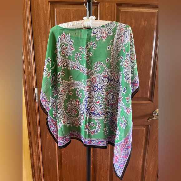 Talbots Cover Up 100% Silk Sheet Paisley Green Multicolor Top Size S/M - Picture 4 of 12